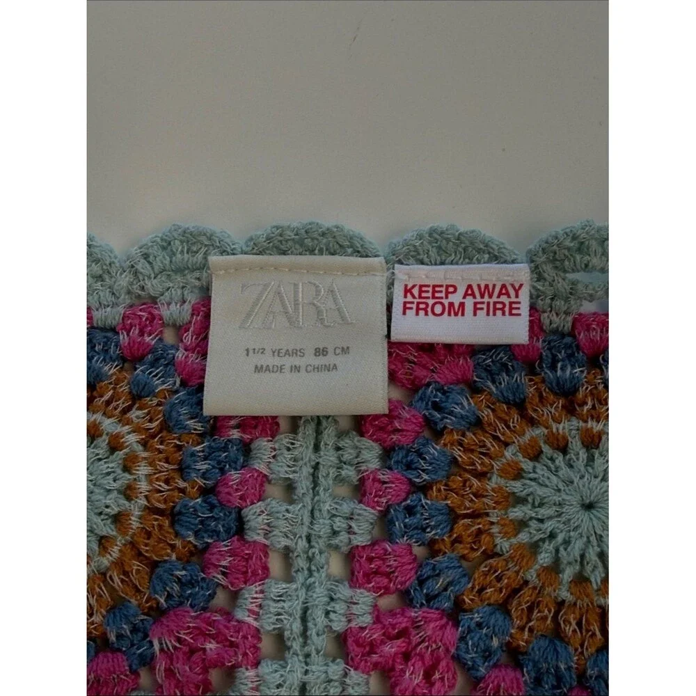 Zara Crochet Multicolor Knit Dress Size 1 1/2 Years 18M Granny Squares Hippie